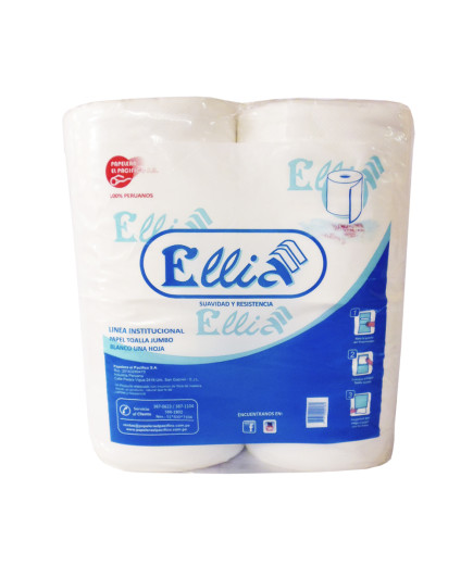 PAPEL TOALLA ELLIA INSTITUCIONAL X 200 MT X 4 UN ROLLOS BLANCO