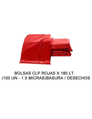BOLSAS ESP. ROJAS X 180 LT. (100 UN - 1.5 MICRAS) (90 cm X 130 cm)