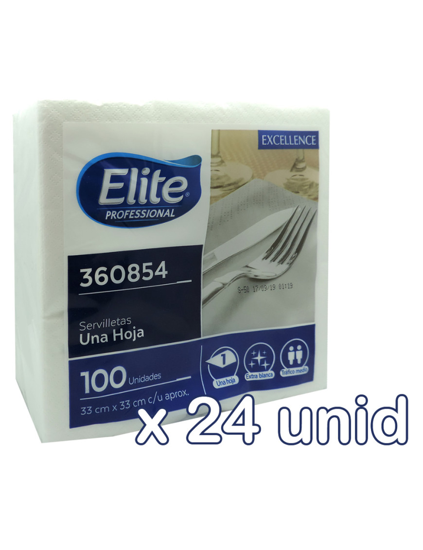 SERVILLETA ELITE DOBLADA EN 4 UNA HOJA EXCELLENCE X 100 UN (33 CM X 33 CM) X 24