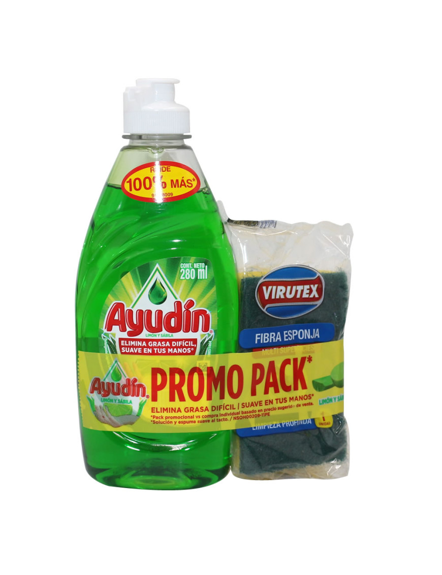 AYUDIN LAVAVAJILLA LIQUIDO X 280 ML. LIMON Y SABILA