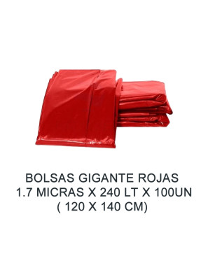 BOLSAS ESP. GIGANTE ROJAS X 240 LT (1.7 MICRAS 120 X 150 CM X 100UN) BASURA