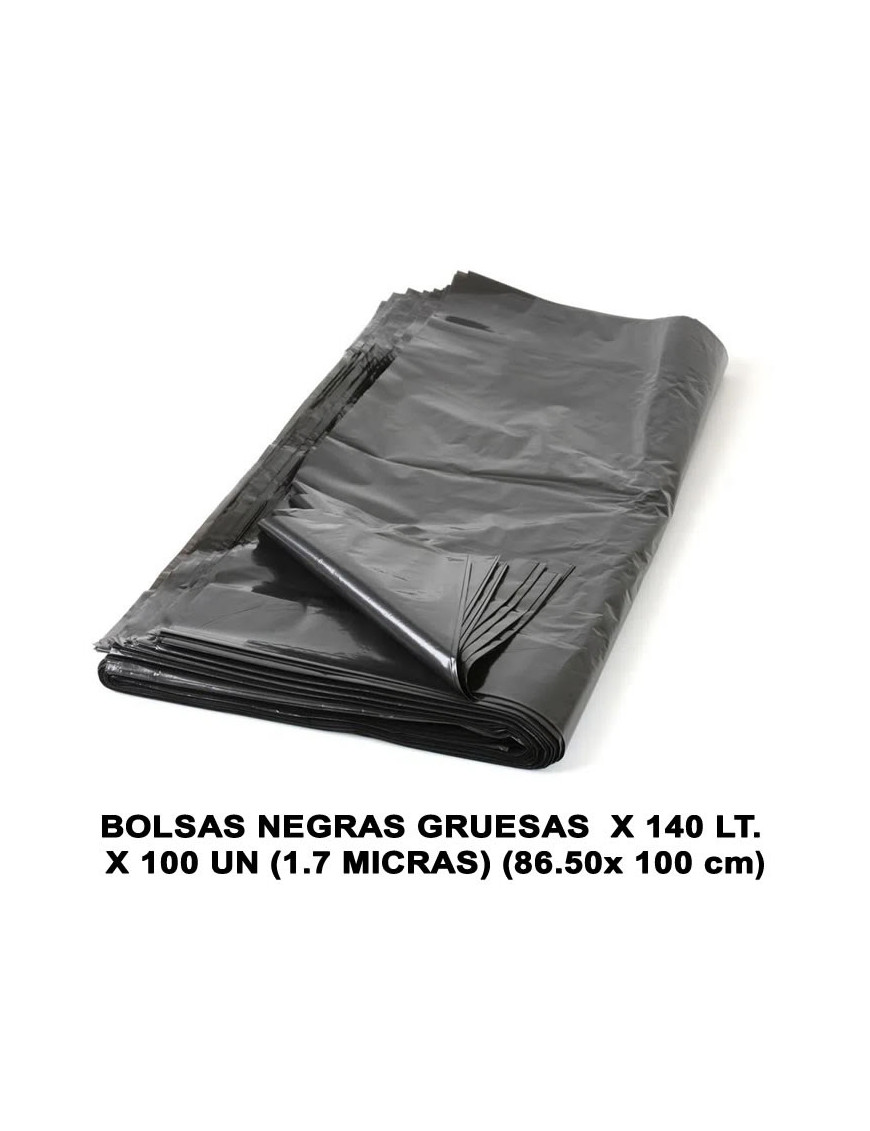 BOLSAS NEGRAS GRUESAS  X 140 LT. X 100 UN (1.7 MICRAS) (86.50x 100 cm)