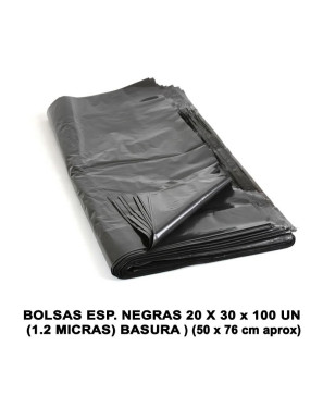 BOLSAS ESP. NEGRAS 20 X 30 x 100 UN (1.2 MICRA) BASURA / DESECHOS