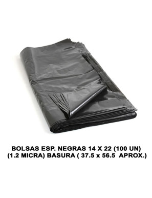 BOLSAS ESP. NEGRAS 14 X 22 (100 UN - 1.2 MICRA ) BASURA ( 37.5 CM x 56.5 CM APROX.)