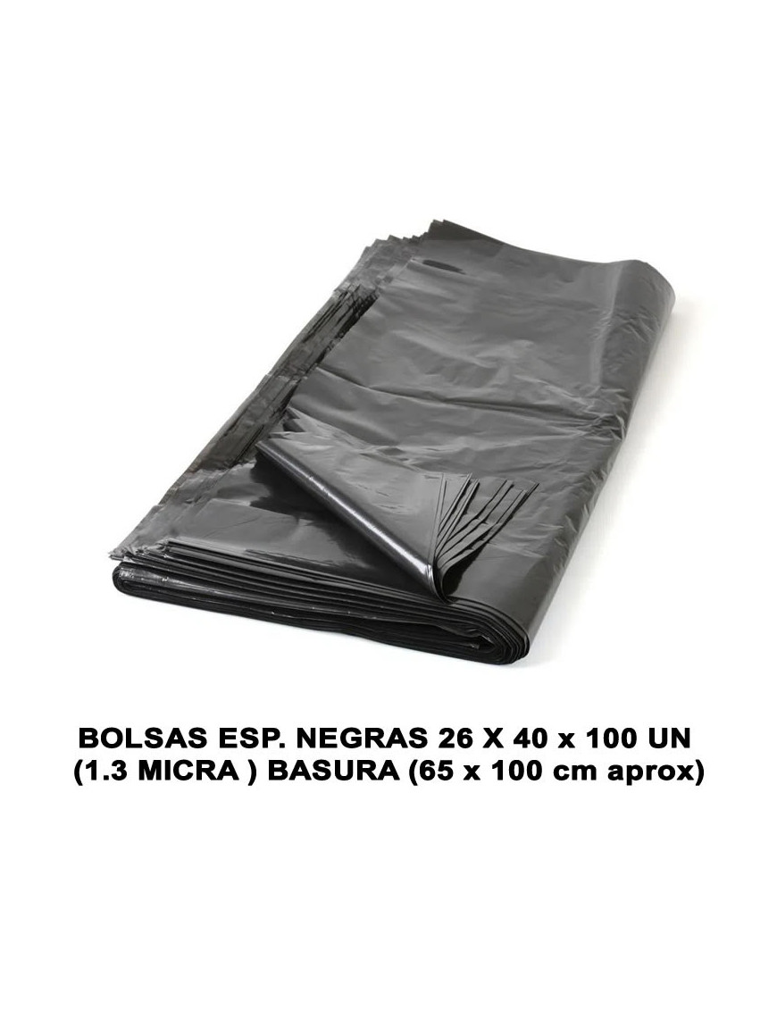 BOLSAS ESP. NEGRAS 26 X 40 x 100 UN (1.3MICRA ) BASURA/DESECHOS