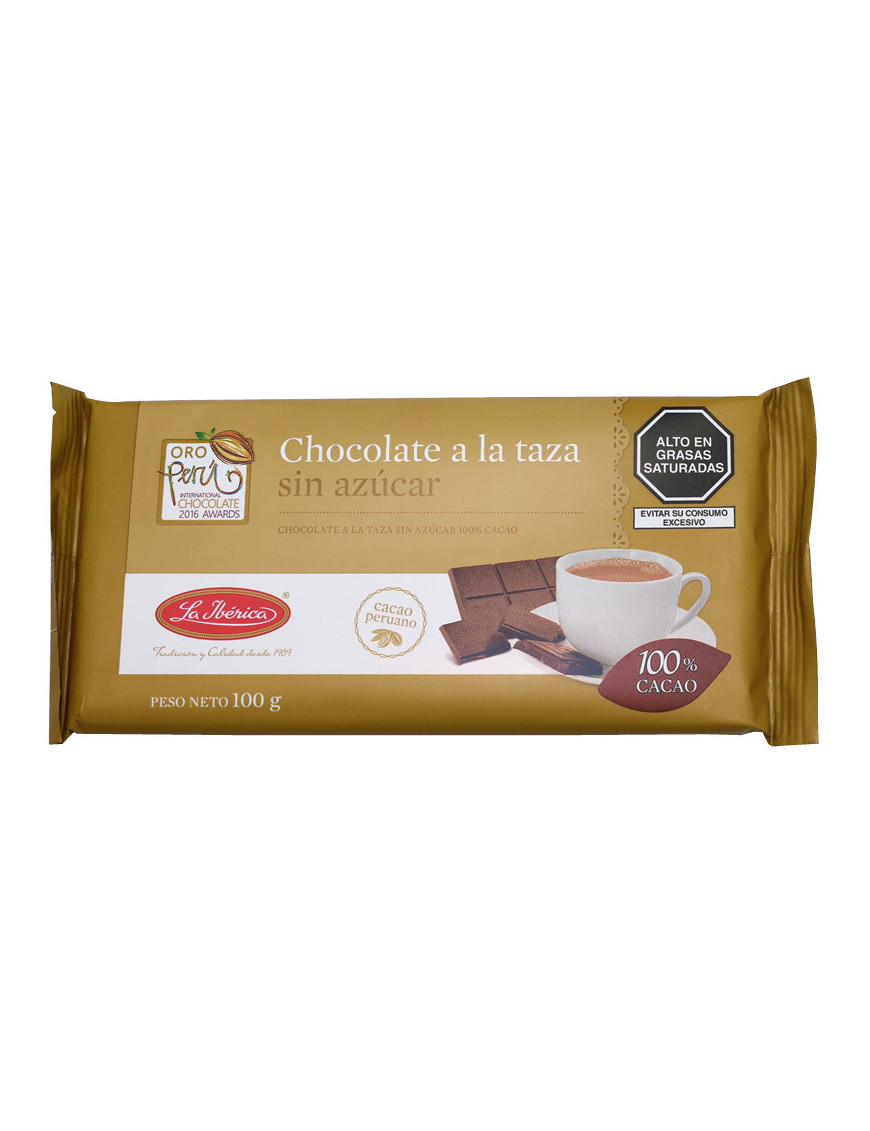 LA IBERICA CHOCOLATE PARA TAZA 100 % CACAO SIN AZUCAR X 100 GR