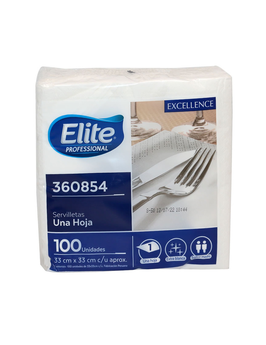 SERVILLETA ELITE DOBLADA EN 4 UNA HOJA EXCELLENCE X 100 UN (33 CM X 33 CM) (360854)