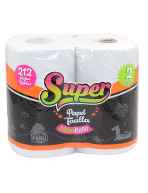 SUPER PAPEL TOALLA MEGA ROLLO (212 HOJAS) X 2 UN.