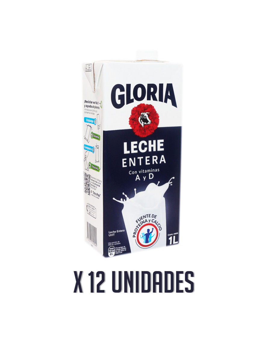 GLORIA LECHE UHT ENTERA CAJA X 1 LT. AZUL X 12 UN.