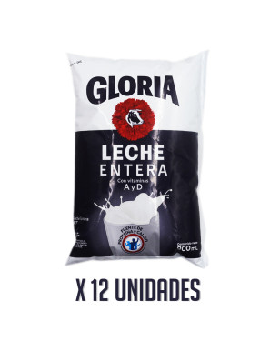 GLORIA LECHE UHT ENTERA BOLSA X 900 ML. AZUL X 12 UN.