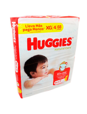 HUGGIES PAÑALES NATURAL CARE UNISEX  X 68 UN TALLA XG