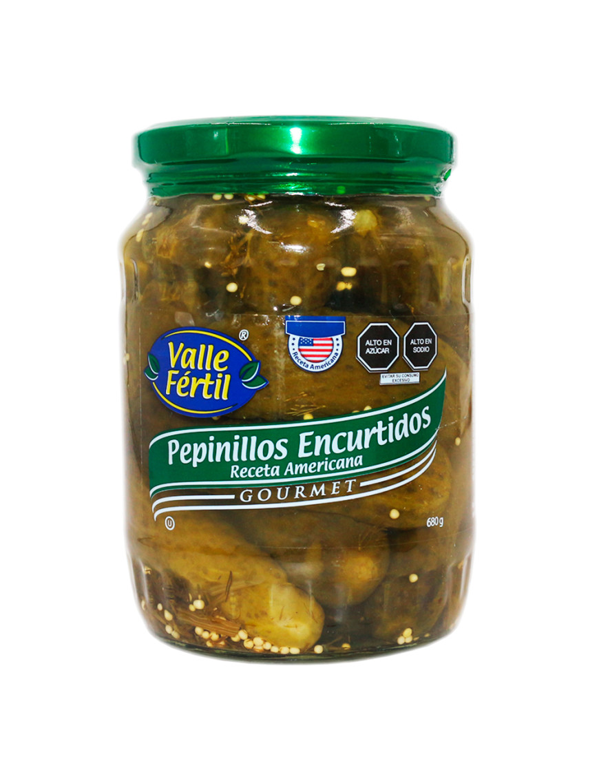 VALLE FERTIL PEPINILLO ENCURTIDOS RECETA AMERICANA FCO X 680 GR.