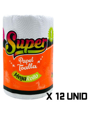 SUPER PAPEL TOALLA MEGA ROLLO (106 HOJAS) X 12 UN.
