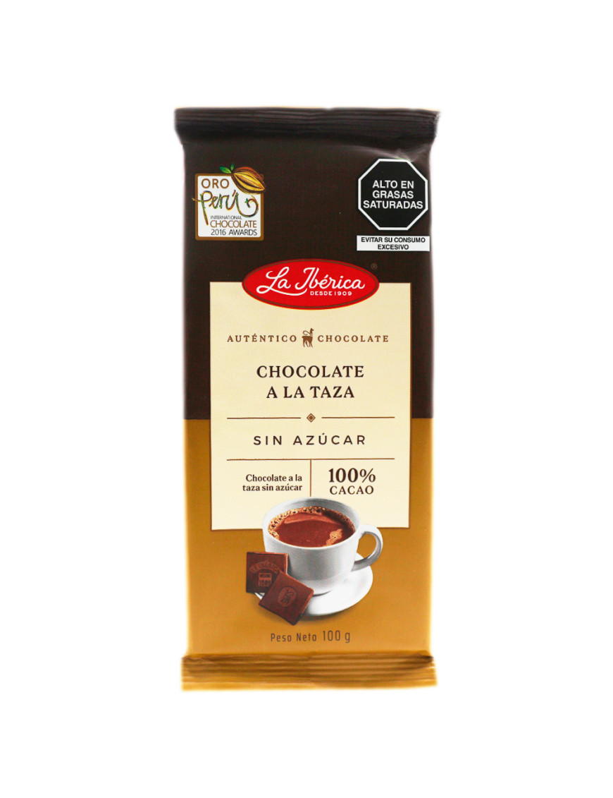 LA IBERICA CHOCOLATE PARA TAZA 100 % CACAO SIN AZUCAR X 100 GR