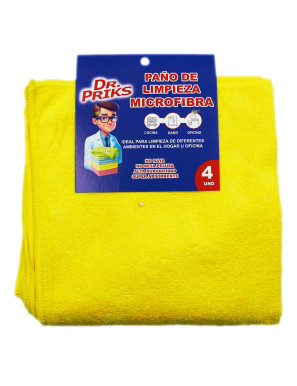 DR.PRIKS PAÑO SECADOR MICROFIBRA X 4 UN. (40 CM X 38 CM) AMARILLO