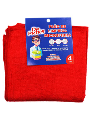 DR.PRIKS PAÑO SECADOR MICROFIBRA X 4 UN. (40 CM X 38 CM) ROJO