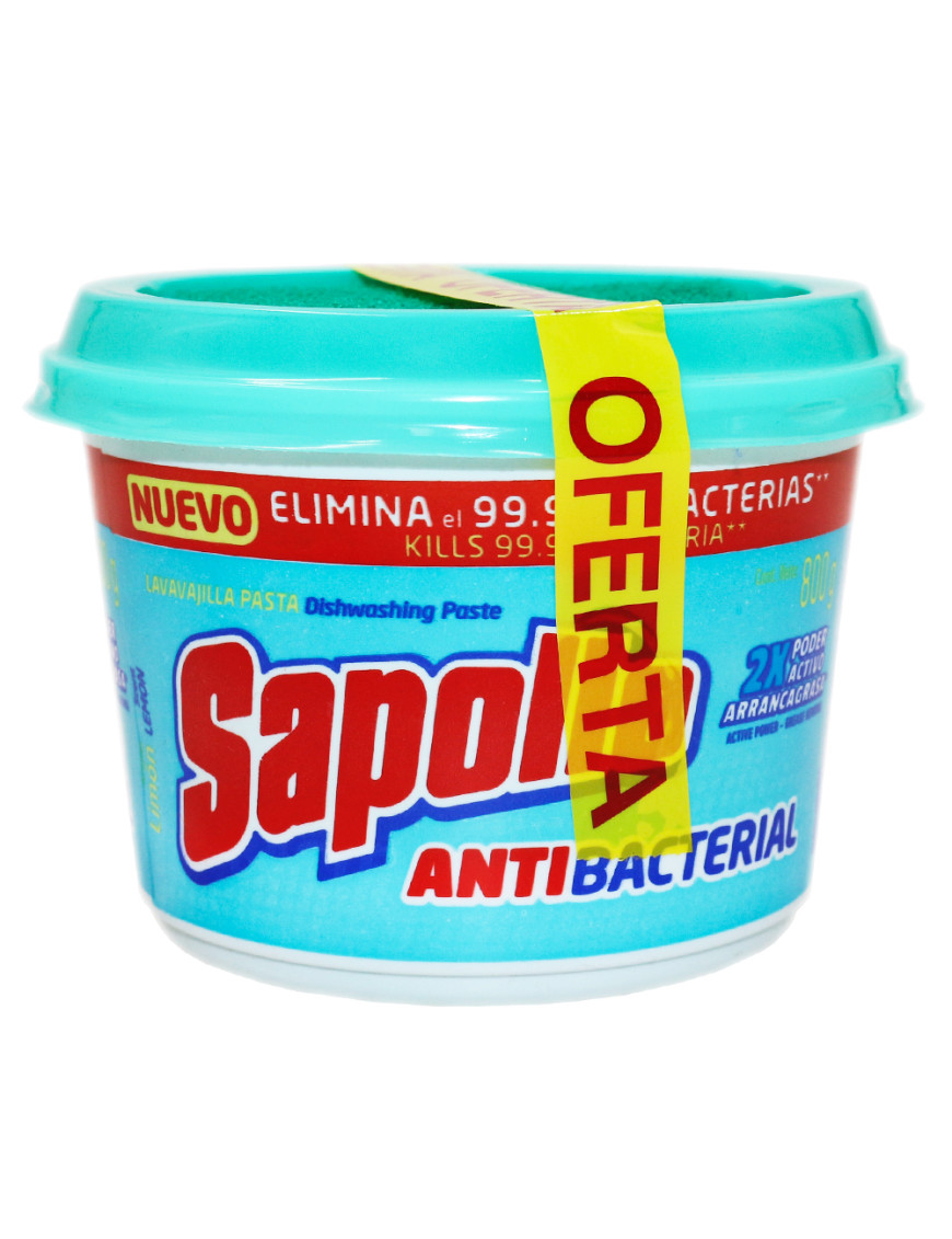 SAPOLIO LAVAVAJILLA POTE X 800 GR. LIMON ANTIBACTERIAL