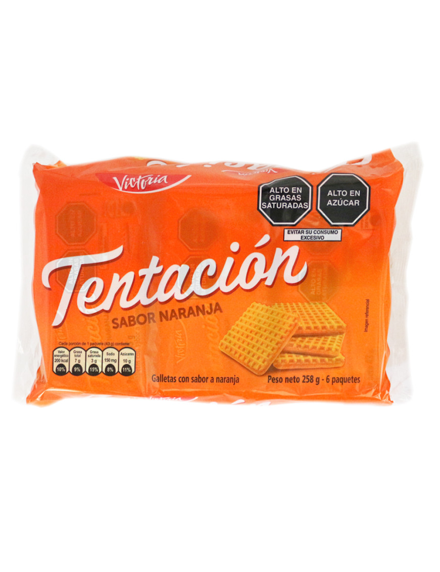 TENTACION GALLETAS X 258 GR. SIX PACK NARANJA