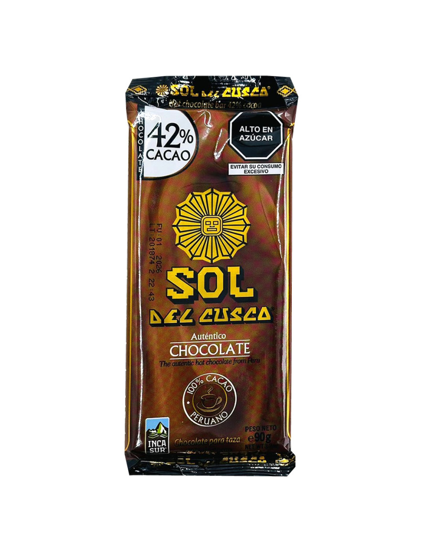 SOL DEL CUSCO CHOCOLATE PARA TAZA 42 % CACAO X 90 GR.