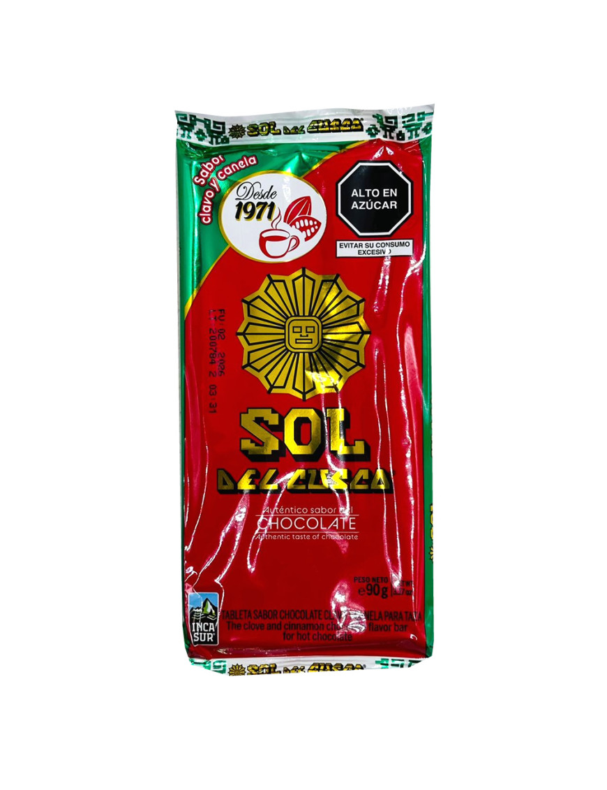 SOL DEL CUSCO CHOCOLATE PARA TAZA X 90 GR. CANELA Y CLAVO