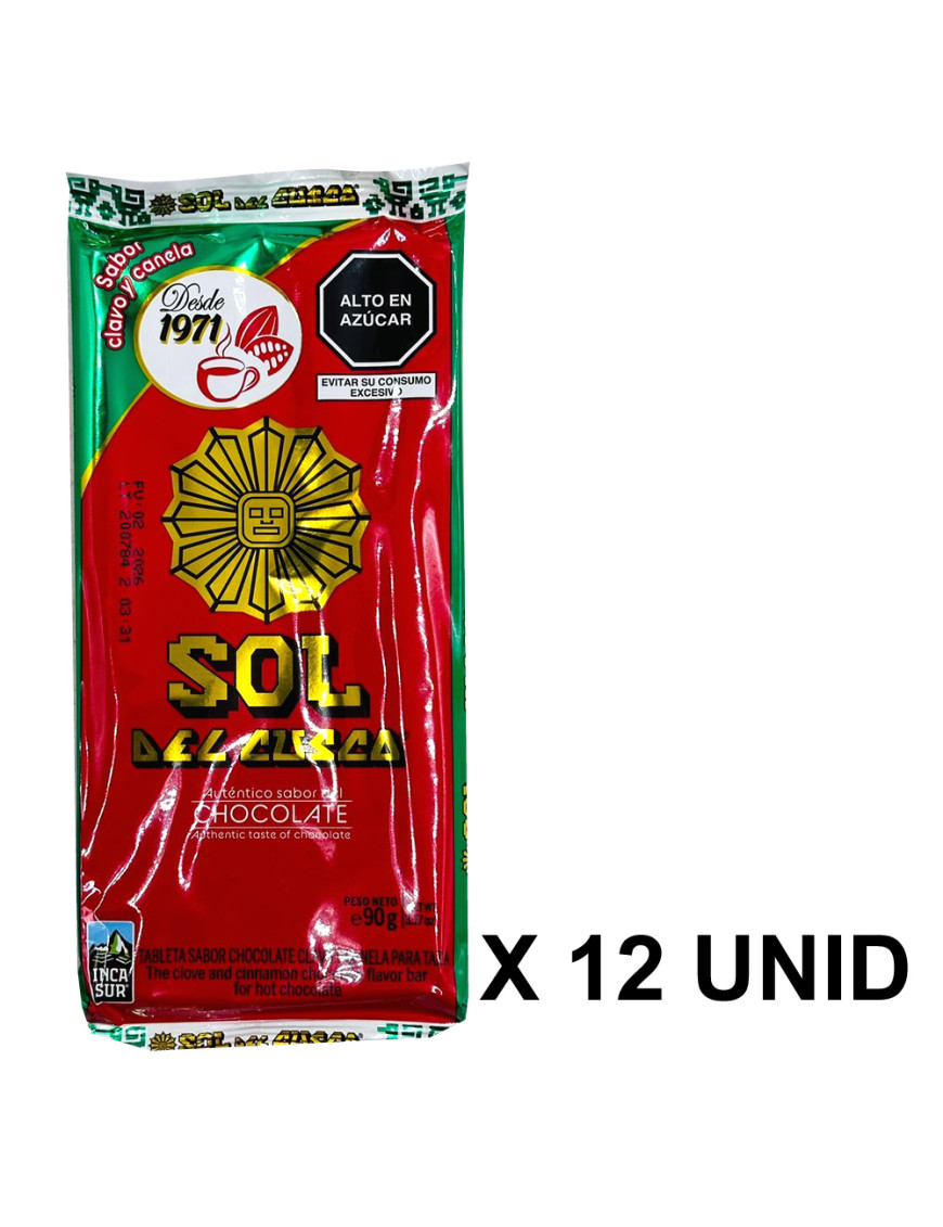 SOL DEL CUSCO CHOCOLATE PARA TAZAX 90 GR. CANELA Y CLAVO   X 12 UN