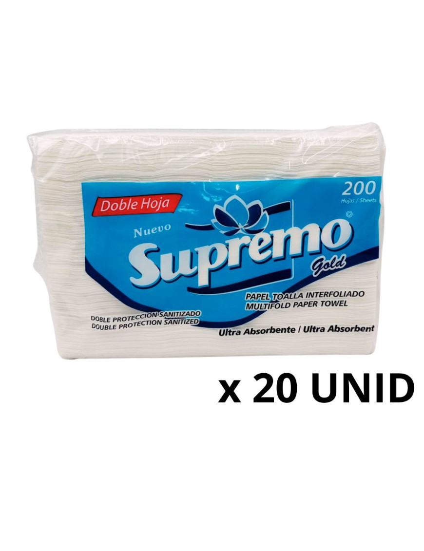 SUPREMO PAPEL TOALLA INTERFOLIADO BLANCO GOLD X 200 UN. X 20 UN.