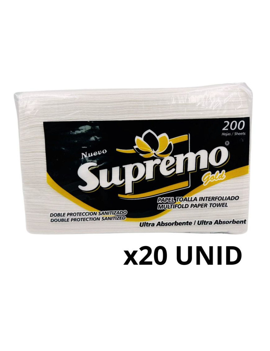 SUPREMO PAPEL TOALLA INTERFOLIADO BLANCO GOLD (DOBLE HOJA) X 200 UN. X 20 UN.