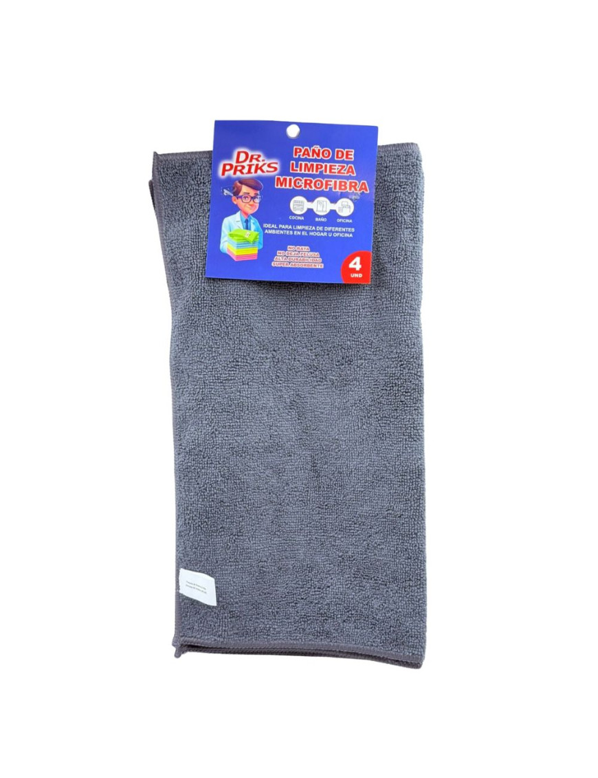 DR.PRIKS PAÑO SECADOR MICROFIBRA X 4 UN. (40 CM X 38 CM) PLOMO
