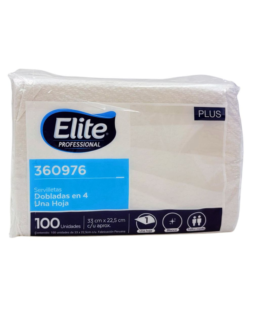 ELITE SERVILLETAS BLANCA UNA HOJA ( 33 X 22.5 ) X 100 DO.EN 4 (360976)