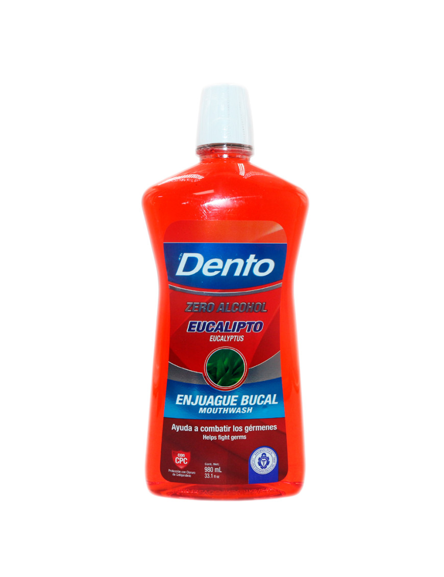 DENTO ENJUAGUE BUCAL X 980 ML. ZERO ALCOHOL EUCALIPTO