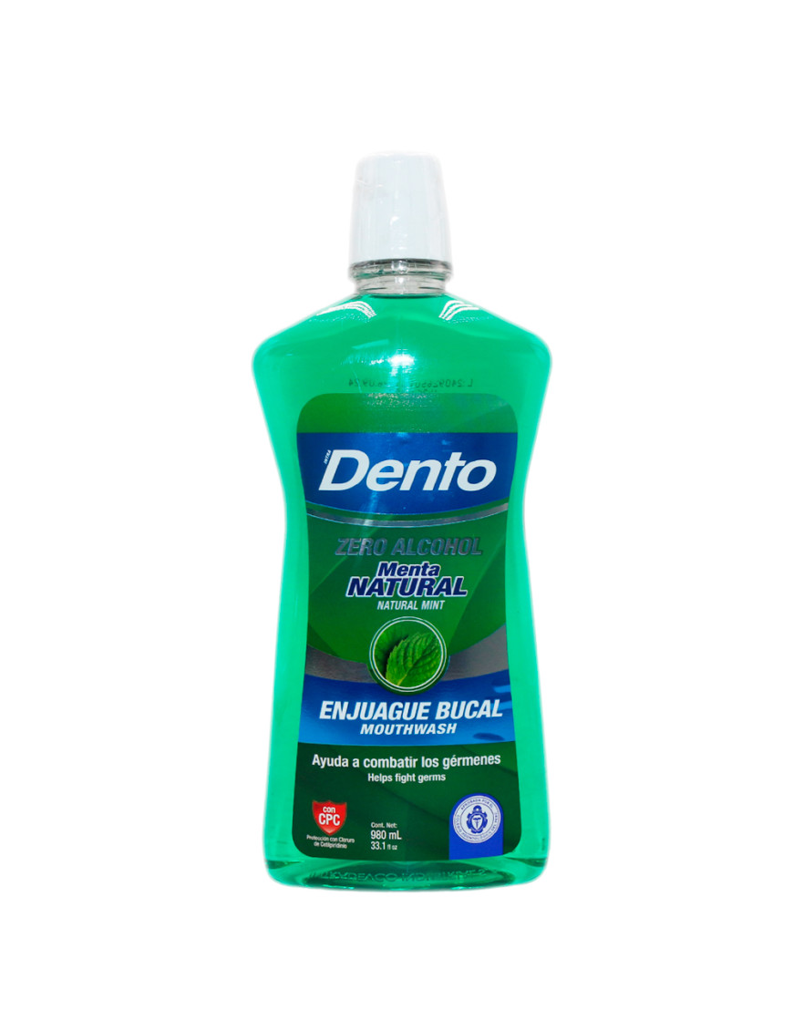 DENTO ENJUAGUE BUCAL X 980 ML. ZERO ALCOHOL MENTA NATURAL