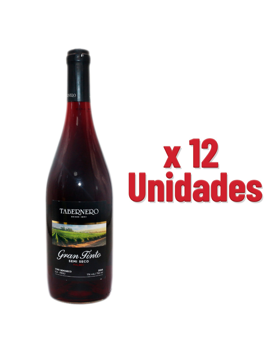 TABERNERO VINO X 750 ML. GRAN TINTO SEMI-SECO MALBEC X 12 UN.