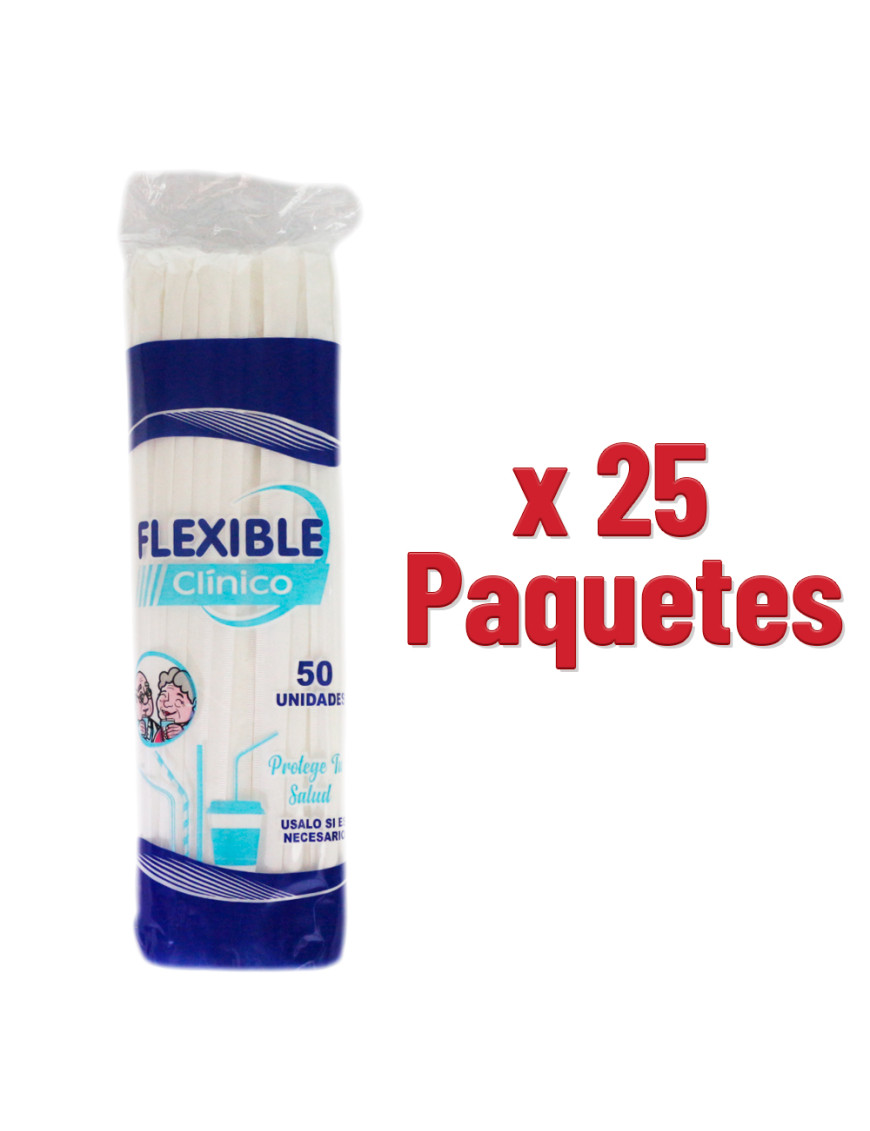 SORBETES FLEXIBLES BLANCOS CON ENVOLTURA X 50 UN. X 25 PQTS