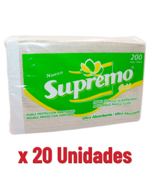 SUPREMO PAPEL TOALLA INTERFOLIADO ECOLOGICO X 200 UN. X 20 UN.