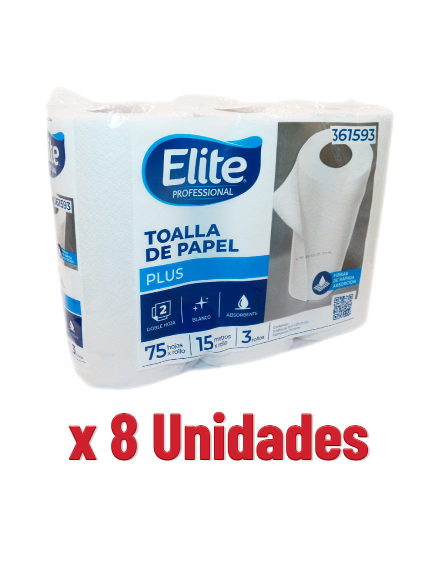 ELITE PAPEL TOALLA PROFESSIONAL PLUS X 15 MT. X 3 UN. X 8 UN. (361593)