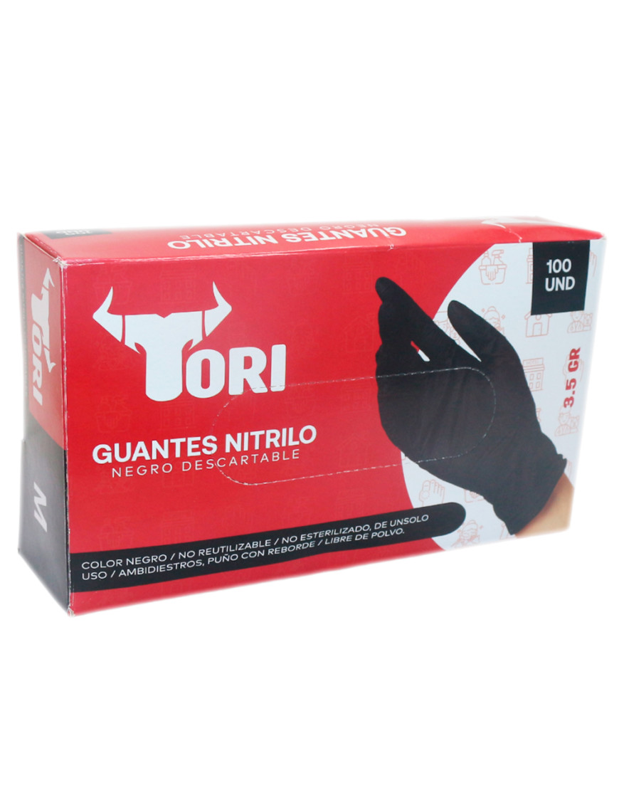 TORI GUANTES DE NITRILO X 100 UN. TALLA "M"  NEGRO