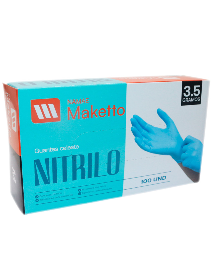MAKETTO GUANTES DE NITRILO X 100 UN. TALLA "M"  CELESTES