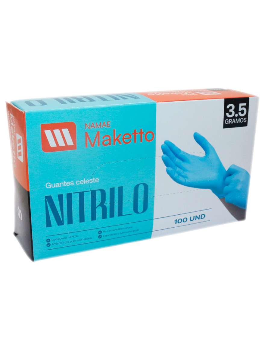 MAKETTO GUANTES DE NITRILO X 100 UN. TALLA "S"  CELESTES