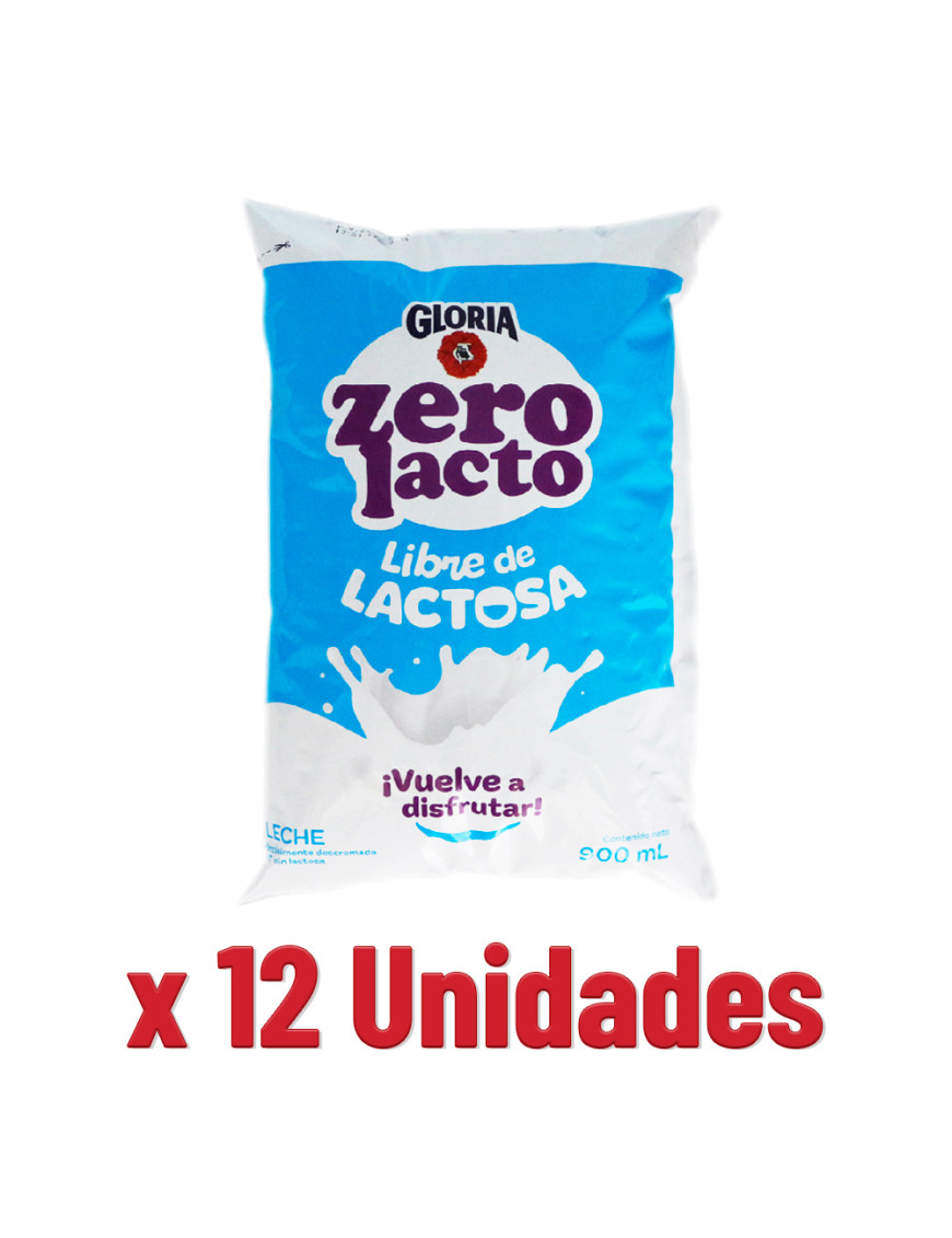 GLORIA LECHE UHT BOLSA.X 900 ML. ZERO LACTO X 12 UN.