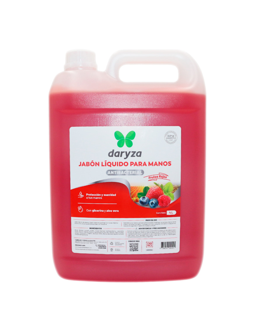 DARYZA JABON LIQUIDO PARA MANOS ANTIBACTERIAL GL X 4 LT FRUTOS ROJOS